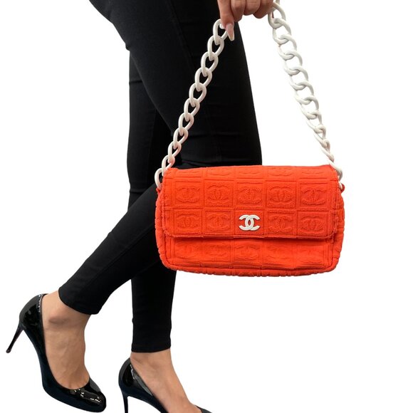 CHANEL Vintage 02S CC Logo Chain Shoulder Bag Handbag Terry Cloth [106384] - Picture 3 of 14